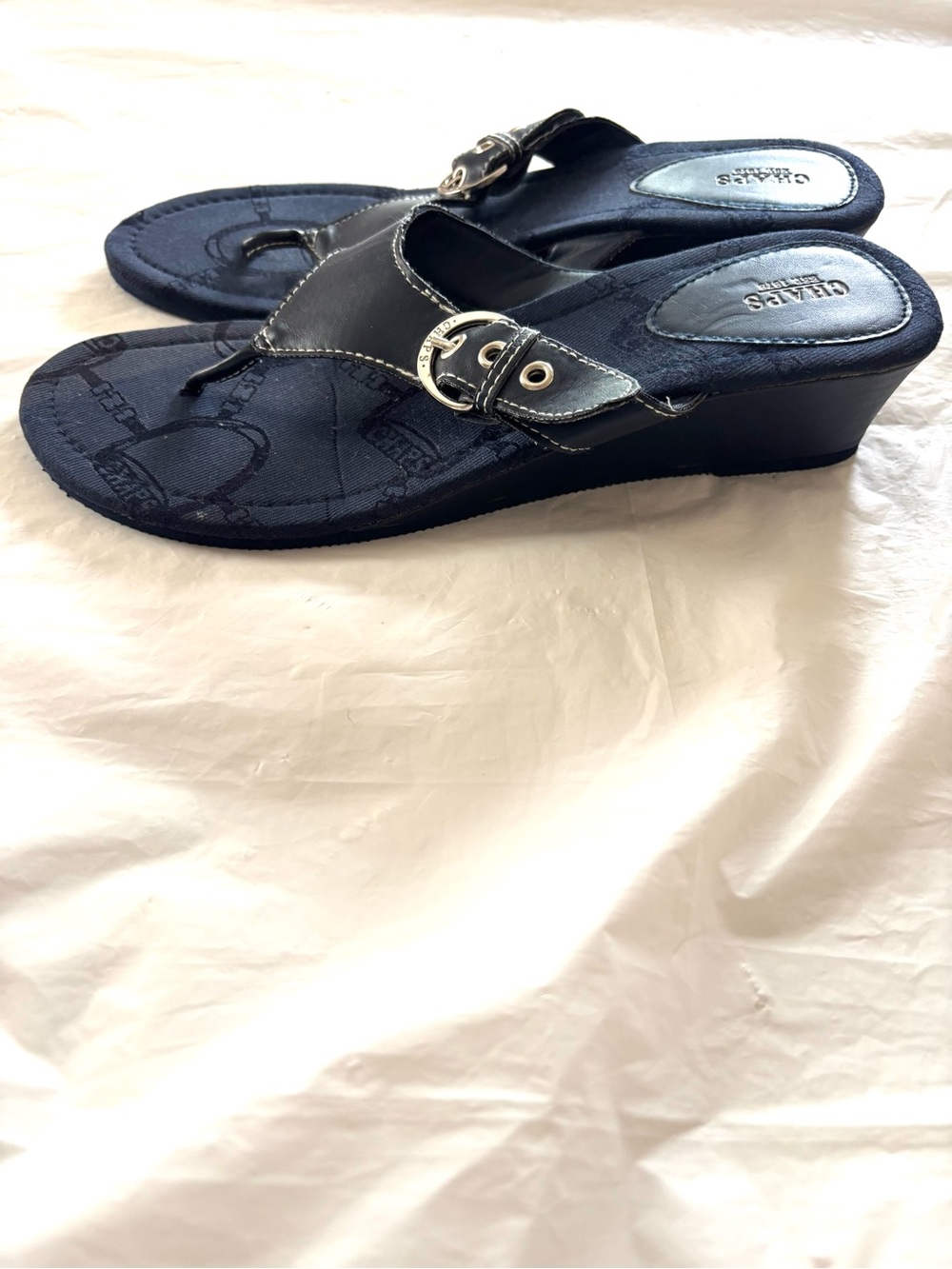 NWT Chaps Navy Wedge adjustable Buckle Sandals SZ 9